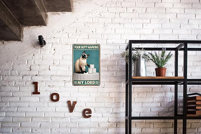 Vintage Funny Bathroom Sign – Humorous Metal Decor Plaque, Suitable for Cafes, Pet Lovers, Cats, Toilets, Bedrooms, Living Rooms, Kitchens, and Home Wall Decoration – 8x12 Inches