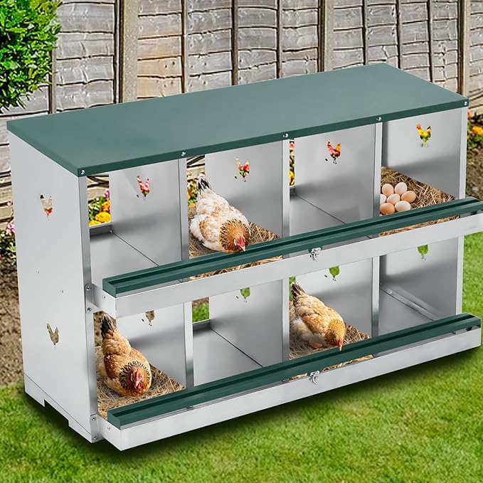 Garvee Nesting Boxes for Chickens, 4 Compartments Metal Chicken Nesting Box, Chicken Egg Laying Box with Large Vented Holes for Easy Egg Collection