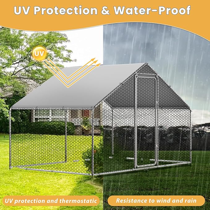 ROOMTEC Chicken Coop Large Metal Chicken Run for 20-30 Chickens,Dog Kennel Outdoor with Waterproof and Anti-UV Cover Lockable Door Design(9.8'Lx19.6'Wx6.4'H)