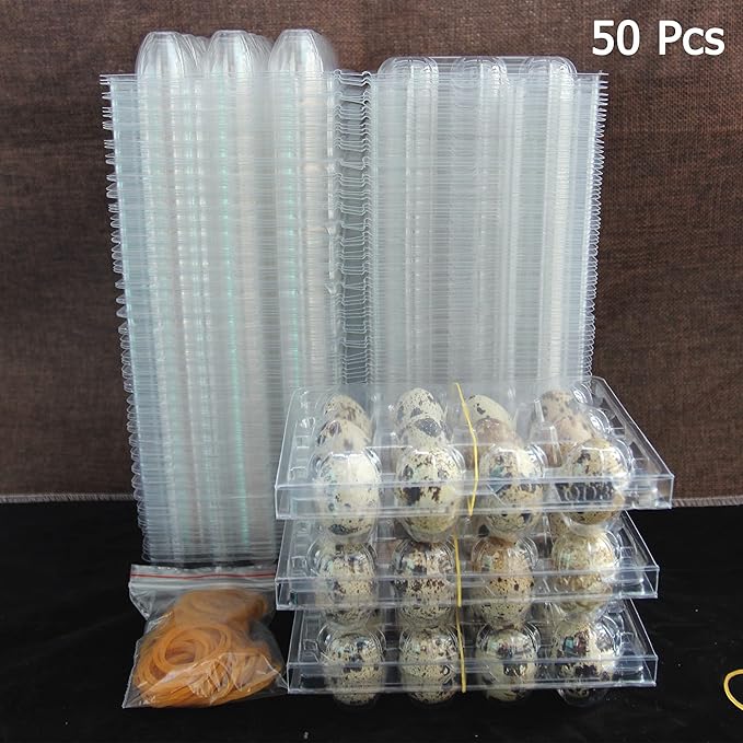 Quail Egg Cartons 50 Pack,Plastic Egg Holder 12 Tray of Small Egg Storage Holders,Quail Egg Cartons Cheap Bulk Egg Container for Refrigerator