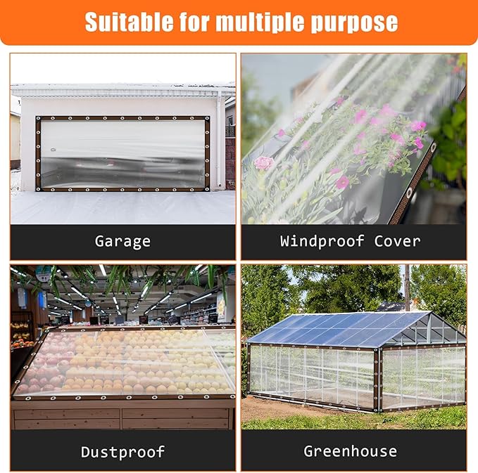 ZYP 6x10 FT Heavy Duty Clear Waterproof Tarps Outdoor Garden Rainproof Covering,Clear Vinyl Tarp with Grommets,Transparent Waterproof Tarpaulin for Covering Henhouse Porch Canopy Plant Camping