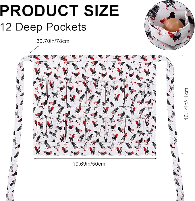 Egg Collecting Apron, 12 Pouches Chicken Egg Apron, Farmhouse Aprons for Chicken, Duck, Goose, Poultry Collection