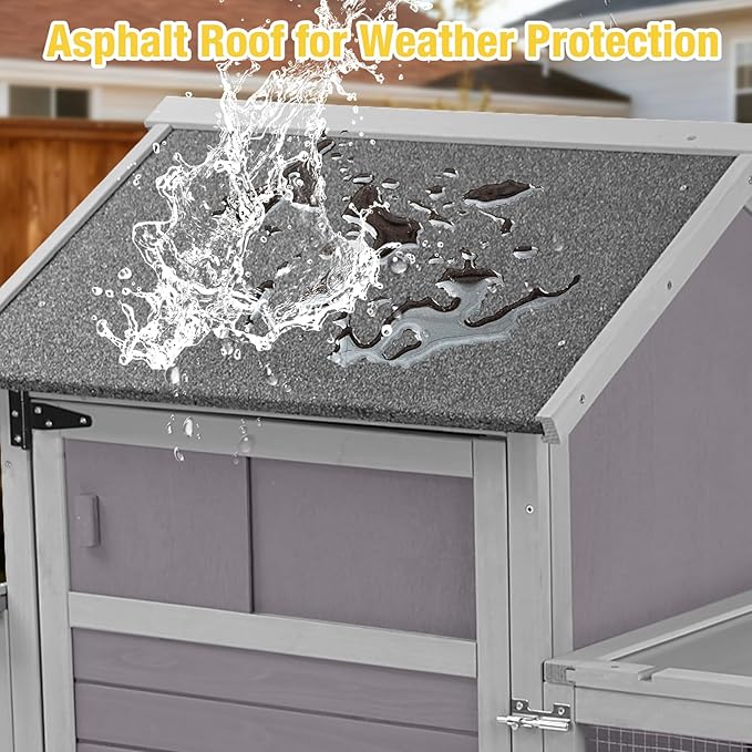 Aivituvin Mobile Chicken Coop with Wheels, Large Wooden Chicken House with Waterproof Asphalt Roof, Nesting Box & Removable Tray, Spacious Chicken Run, Outdoor Poultry Cage for 3–4 Chickens