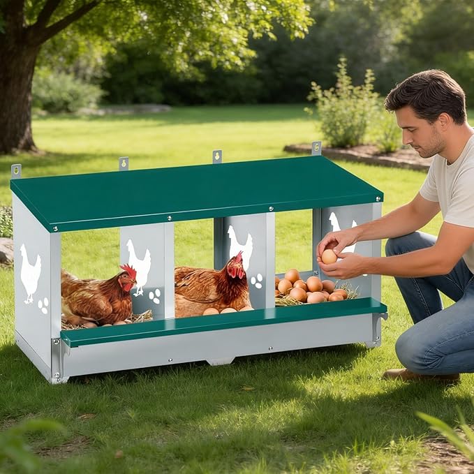 Chicken Nesting Boxes for Chicken Coop Wall-Mountable Chicken Laying Boxes Easy Egg Collection with Ventilated Design, Weatherproof Galvanized Steel Metal Roosting Boxes