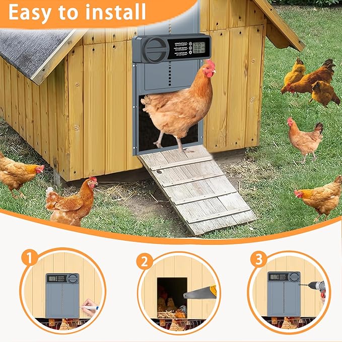 Automatic Chicken Coop Door, Large Chicken Door with Timer & Manual Control, Anti-Pinch Sensor, Low Battery Warning,Waterproof Aluminum Chicken Coop Opener with LCD Display, Battery Powered (Blue)