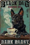 Vintage Black German Shepherd Dog Metal Sign Black German Shepherd Dog Coffee Novelty Metal Poster Home Cafe Kitchen & Bar Bathroom Aluminium Sign Art Wall Decor 12x8 Inch