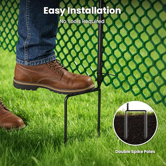DoCred Plastic Fence with Stakes, 39.4in x 82ft Portable Poultry Fencing Net Mesh for Chickens & Dog, Temporary Gardening Fence Pet Barrier for Backyards, Vegetable Gardens, Lawn & Outdoor Decoration