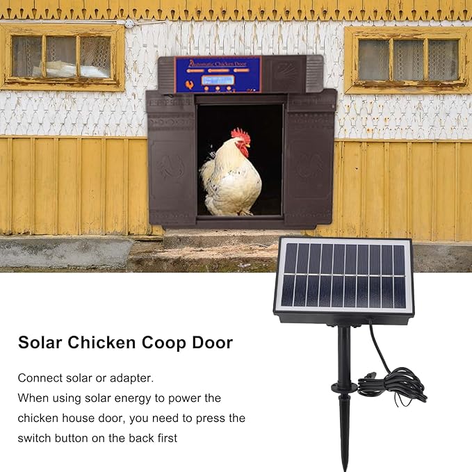 Automatic Chicken Coop Door Opener with Timer, Solar Battery Powered LED Display Double Door Electric Chicken Door for Chickens Ducks Geese, IP45 (Dark Brown)