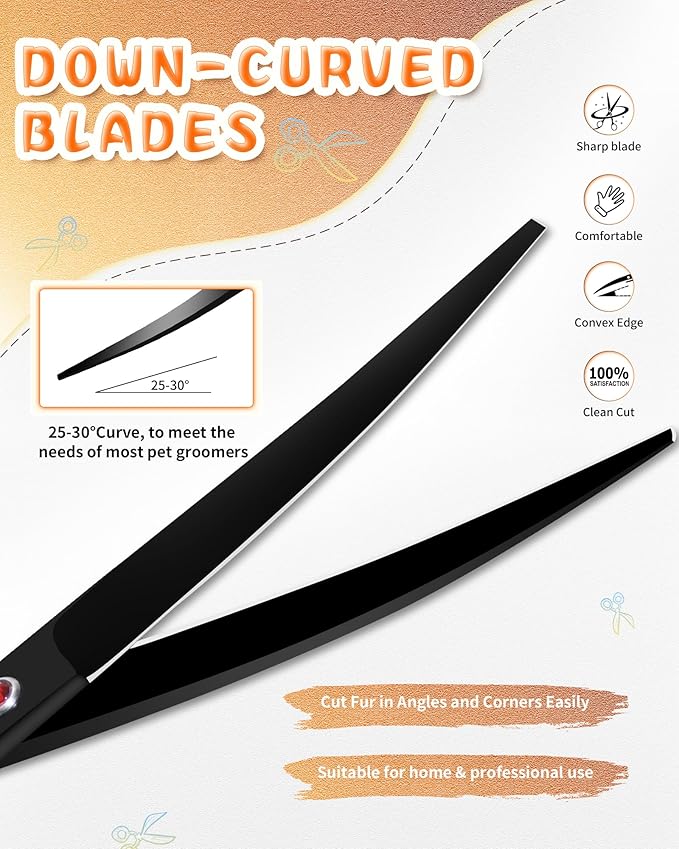 Dog Grooming Scissors, Curved Scissors for Dog Grooming, 7.9 inch, 30 Degree of Curved Blade,Light Weight, Stainless Steel Pet Shears for Trimming Face and Paws(Curved, Pitch-Black)