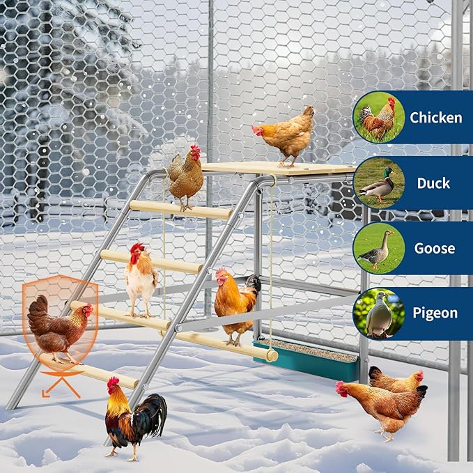 Chicken Perch for Coop with Swing, Ladder & Trough, Roosting Bars for Chickens in Coop, Poultry Hen Chick Enrichment Toys to Exercise Makes The Meat Firmer for Backyard Farm, 37"x20"x28"