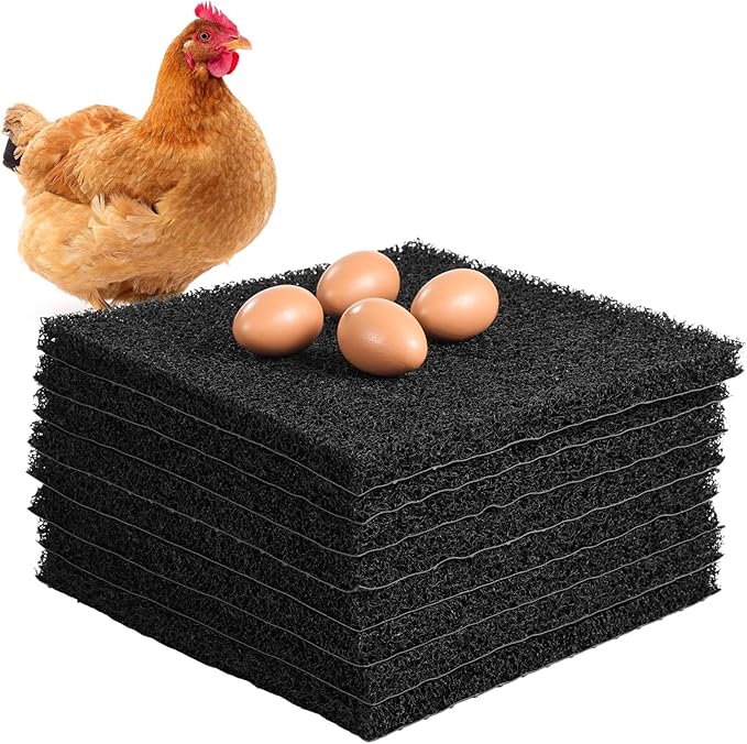 8 Pcs Chicken Nesting Pads, Washable Nesting Box Liners for Chicken Coop, Reusable Plastic Nest Box Pads with 4 Pcs Fake Wooden Eggs, Chicken Laying Mats, 12×12×0.8 inch