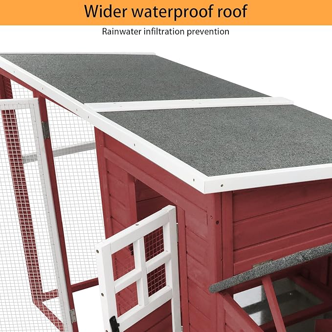 PetsCosset 75" Chicken Coop Backyard with Wheels Nesting Box Waterproof Removable Tray and Ramp Large Hen House for 1-4 Chickens