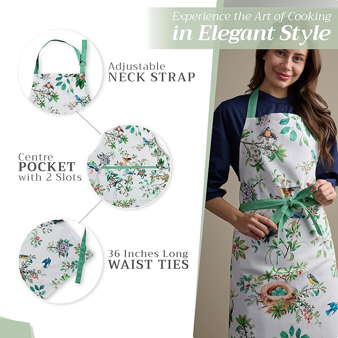 Maison d' Hermine 100% Cotton Apron for women with Pocket Kitchen Chef Apron for Men Cooking Easter Decorations