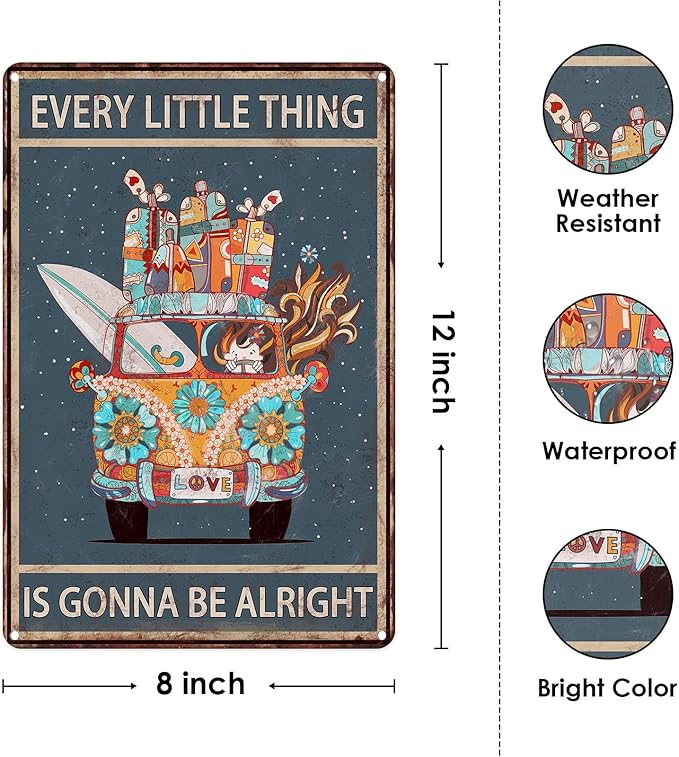 Sanwarm Metal Sign 8X12 Inch, Surf Car Vintage Beach Camper Boho Inspirational Tin Sign Wall Art Decor For Home, Living Room, Garden, Bedroom, Office, Hotel, Cafe And Pub Decoration