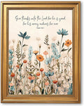 Framed Christian Scripture Wall Art Painting Give Thanks to the Lord Psalm 1361 Floral Print Inspirational Bible Verse Picture Poster Wildflower Faith Decor Canvas Artwork for Home Office 12x16inch