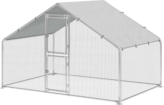 DWVO Large Metal Chicken Coop for 10 Chickens, 6.6 x 9.8 x 6.4 ft Walk-in Poultry Cage Chicken Run for Yard Outdoor with Waterproof and Anti-UV Cover Duck House Chicken Pen