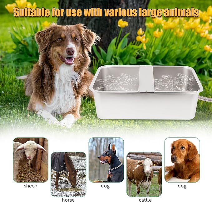 6 Gallon XL Large Automatic Dog Water Bowl Dispenser, Stainless Steel Outdoor Pet Waterer Auto Fill Dog Waterer for Large Breed (19.3" X 13.7")