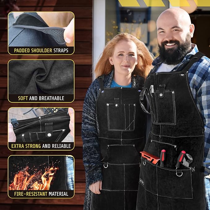 FIGHTECH Shop Apron - Heavy Duty Wood Working Apron for Men with Tool Pockets for Woodworkers Blacksmiths Carpenters M-XXL
