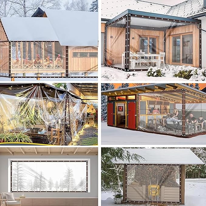 19x29 FT Thicken Clear Tarp Waterproof Anti-Tear Snowproof & Windproof Clear Plastic Tarps with Grommets, Resistant Tear PVC Vinyl Tarpaulin Enclosure for Patio,Porch and Outdoor