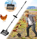 Chicken Poop Scooper & Rake, 2-in- Metal Litter Scoop Sand Sifting Shovel with 28" to 55" Adjustable Stainless Steel Handle for Chicken Coop Accessories/Supplies, Farm, Sheep Pen, Cat Litter, Black