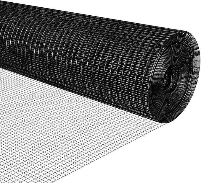 Black Hardware Cloth 1/2 inch 19Ga PVC Coated Wire Mesh Vinyl Coated Fence Welded Metal Chicken Wire Fencing Roll (1/2 inch 8in x 50ft)