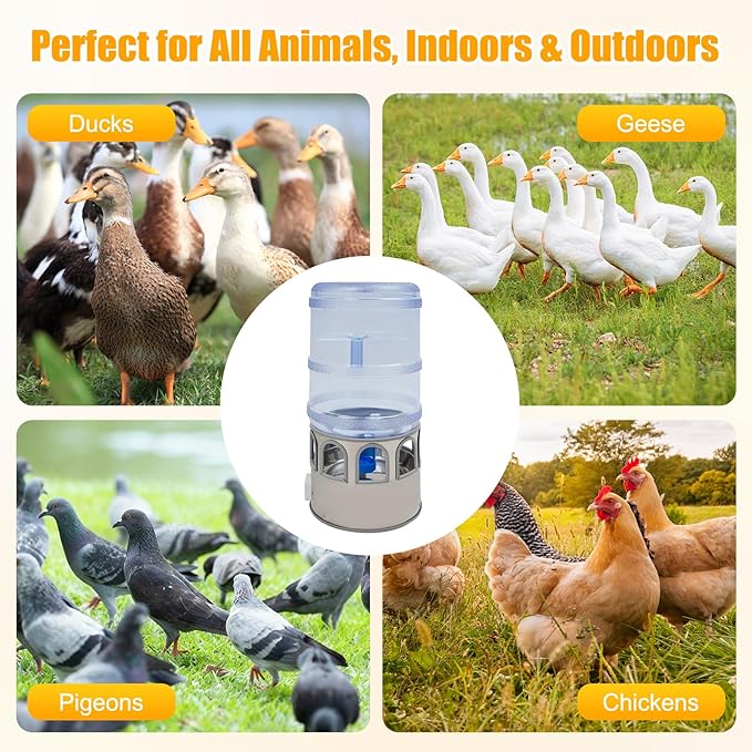 Poultry Chicken Water Heater, 80W Heated Chicken Waterer 5 Gallon with 32 °F-122°F Temperature Adjustable, 9 Drinking Windows & LED Display Screen, Poultry Water Deicer for Winter