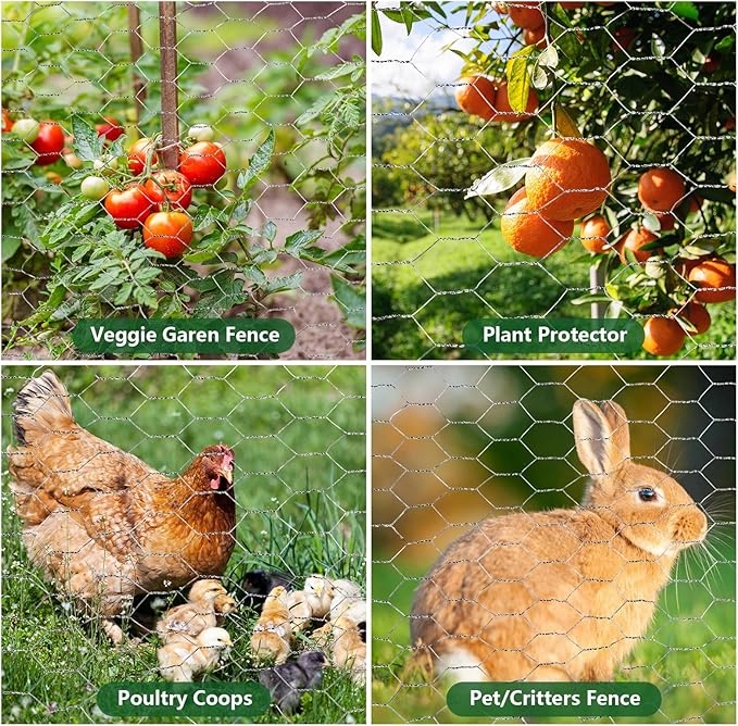 13.8 in x 49 ft Chicken Wire Fencing, Rustproof Galvanized Iron Chicken Wire Mesh for Pet Rabbit, Floral Chicken Wire Roll Netting to Protect Poultry Plant Fruit
