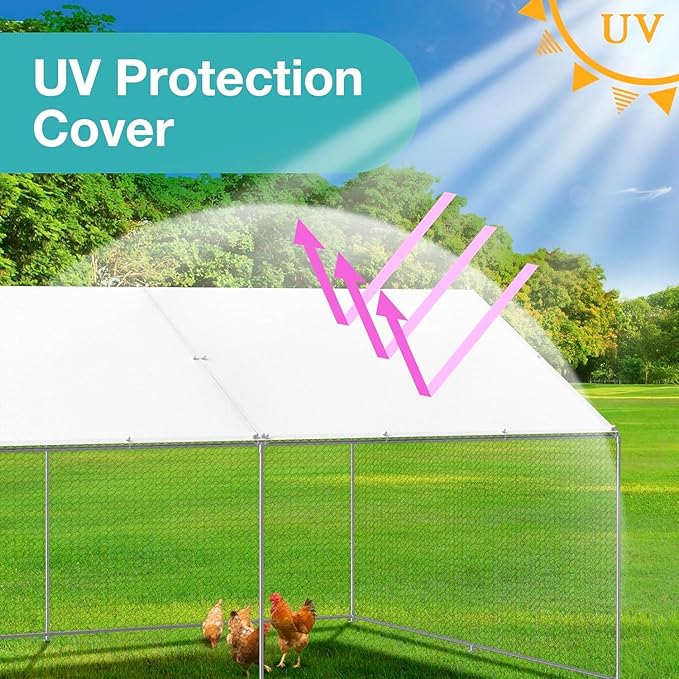 2 Pack Chicken Coop Cover Waterproof, 11.3 * 6.3 FT Chicken Run Cover Coop Tarp with 60 Ball Bungees Cords, Large Chicken Coop, Duck Coop Tarp Replacement,White