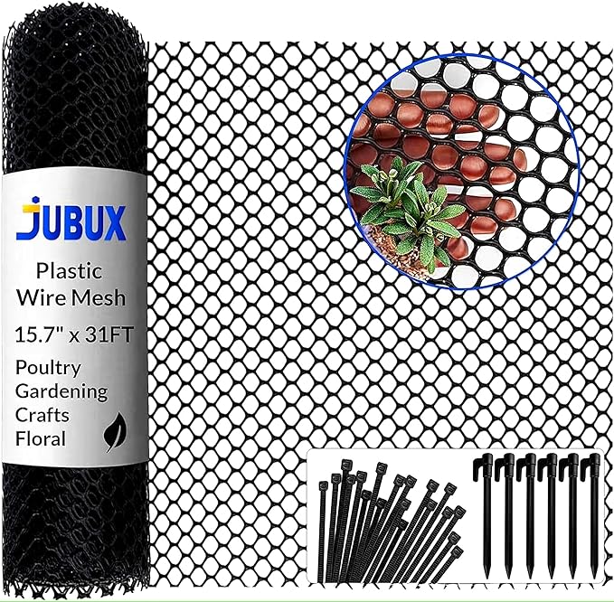 Plastic Wire Mesh Fence 15.7" x 31 ft – Chicken Wire Fencing for Dogs, Rabbits & Poultry – Snake Barrier & Fence for Balcony – Includes 10 Pegs & 15 Zip Ties – Durable, Weatherproof & Easy to Install