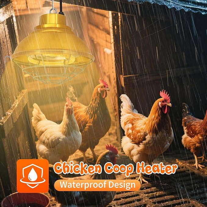 Chicken Coop Heater with Carbon Fiber Bulb, 600W Heat Lamp for Chickens Brooder, Chicken Heater Lamp with Adjustable 2-Mode Temperature & Hanging Height for Chick,Puppy,Cat,Goat,Piglet (350, Watts)