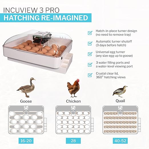 IncuView 3 Pro All-in-One Automatic Egg Incubator for Chicken Eggs (Universal)| Hatching Eggs | Automatic Egg Turner | Chick, Quail, Goose, Turkey