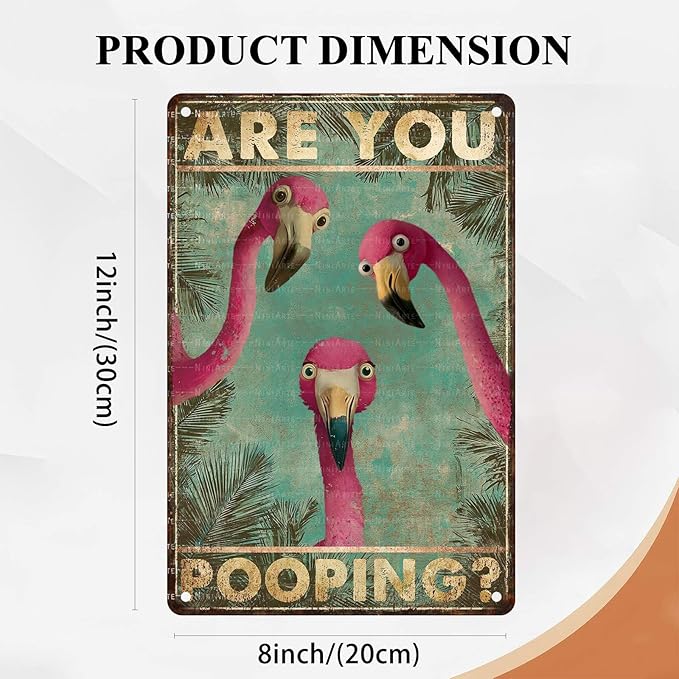 Funny Flamingo Bathroom Sign Are You Pooping Vintage Tropical Wall Art for Bathroom Decor Retro Home Poster 8X12Inch