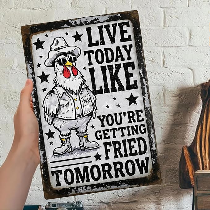 Chicken Retro Tin Sign Vintage Metal Post Wall Art Chicken Decoration for Coops Farms Yard Home Bar Cafe Garage or Office Chicken Gift Idea