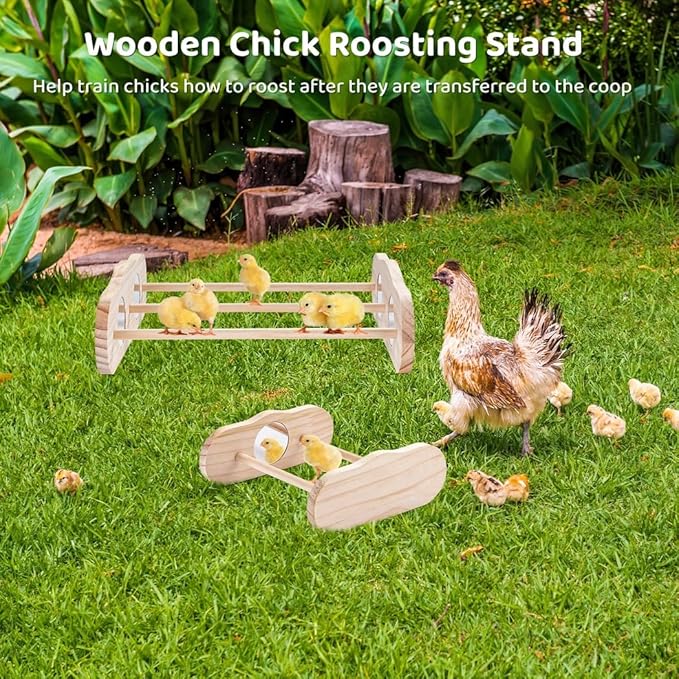 Wood Chicken Roosting Bars, Chick Stand Training Perches, 2 Pcs Wooden Chick Perches for Entertainment, Chick Jungle Gym Perch Toys for Coop & Brooder