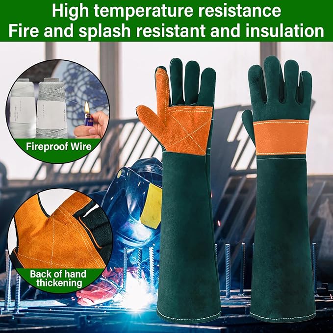 Animal Handing Gloves Bite Proof,Leather Welding Gloves,Multipurpose Puncture Proof Glove for Dog,Cat,Reptile,Snake