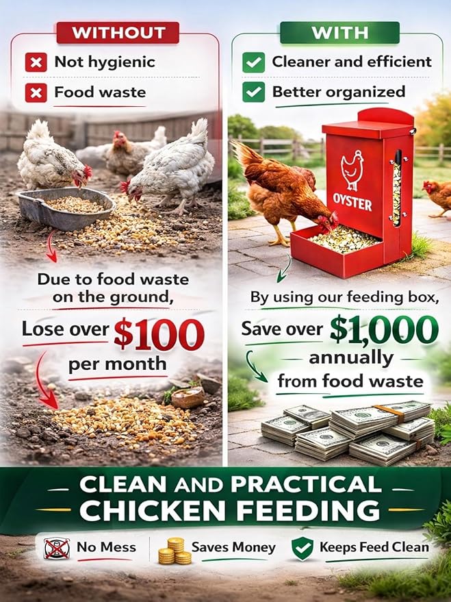 Premium Metal2 Packs Oyster Shell Feeder for Chicken with Viewing Window Grit Oyster rain Cover Fodder Crushed Alimento para Chicken Coop Accessories Improve Eggshell Quality and Hen Health