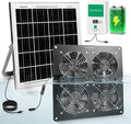 Solar Exhaust Fan, 25W Solar Powered 4-Fan with 7500mAh Battery, 4Pcs IP68 Waterproof Solar Fan, High Speed Solar Powered Exhaust Fan Kit with Bracket for Shed, Chicken Coop, Greenhouse, Dog House