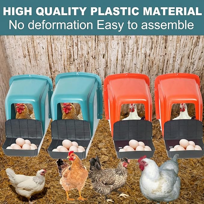12-Pack Nesting Boxes for Chickens, Roll Away Chicken Laying Boxes - Durable Plastic Chicken Nesting Boxes for Hens, Coop Accessories with Perch for Easy Egg Collection