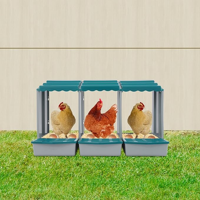 Chicken Nesting Box, 3 Compartments Laying Boxes for Hens, Nest Box for Chicken Duck Poultry Coop, Wall Mount Chickens Roosting Boxes, Protect Collect Egg (Green)