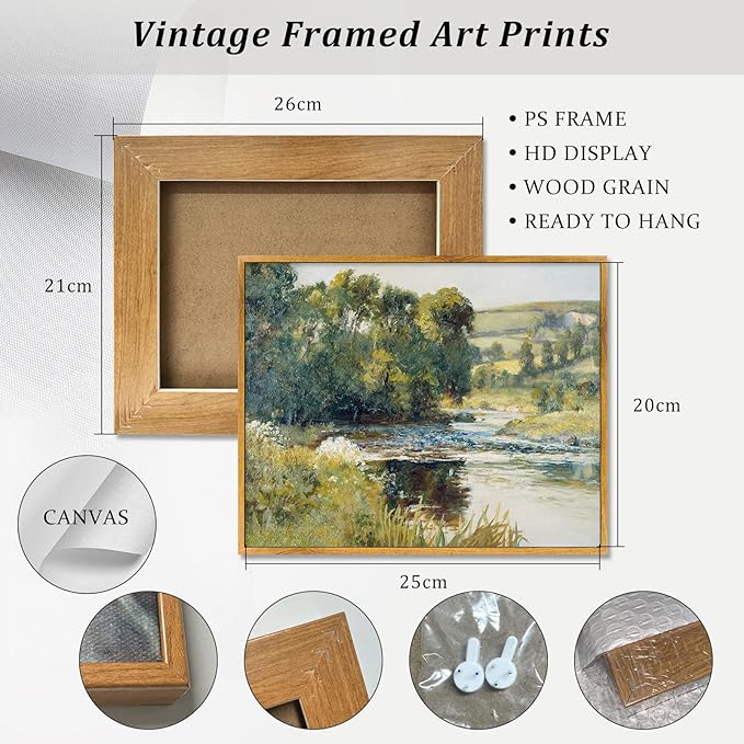 Vintage Landscape Framed Pictures Nature Scenery Posters River Nature Wall Art Rustic Landscape Painting Wilderness Green Poster Farmhouse Scenery Wall Art Rustic Forest Artwork 8x10inch Framed