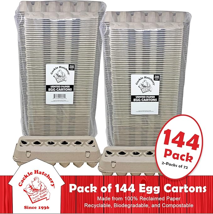 Cackle Hatchery Vented Paper Pulp Egg Cartons Holds 1 Dozen Chicken Eggs (144 Pack)