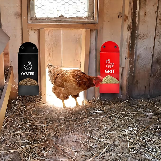 2 Pack Chicken Oyster Shell Feeder and Grit Device, Corner Chicken Feeder, Coop Accessories, Suitable for Hens and Chicks (Black+Red)