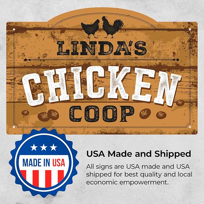 Personalized Chicken Coop Sign, Custom Name Farmhouse Backyard Décor For Sign, 12x18 Inches, Rust Free .063 Aluminum, Fade Resistant, Made in USA by Sigo Signs