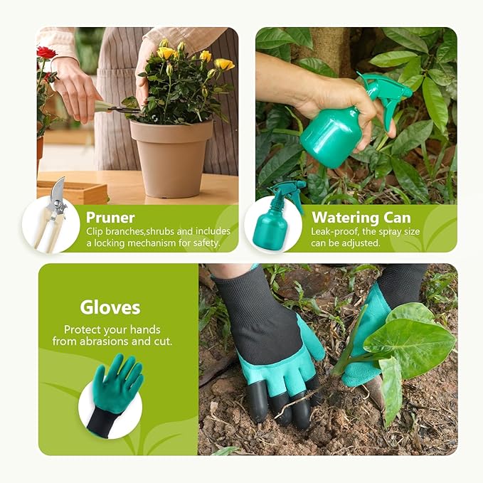 Gardening Tool Set of 9 PCS, Heavy Duty Gardening Tool Set with Durable Garden Tools Organizer Handbag, Non-Slip Rubber Gloves, Rust-Proof Garden Tool Set, Ideal Garden Gifts for Women, Mom (Green)