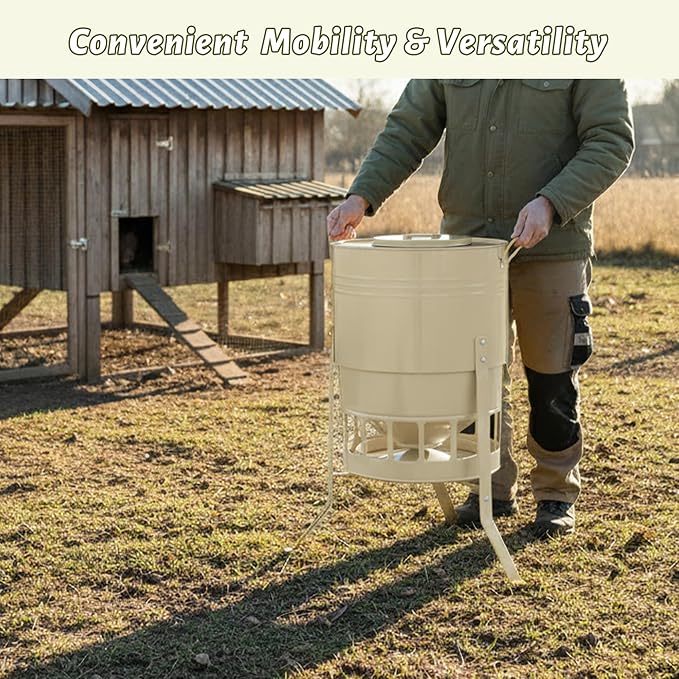 KOL Chicken Feeder No Waste for Coop & Outdoors, 16 Port 50lbs Poultry Feeder with Spill-Control Design, Rust-Proof Powder Coated Metal & Smooth Safe Edges (Jade White)