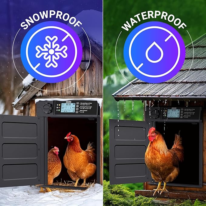 Automatic Chicken Coop Door PRO - Light Sensor & Timer - Anti-Pinch Function - Wide Opening - New Model - Solar Powered with LCD Display - 5 Year Protection