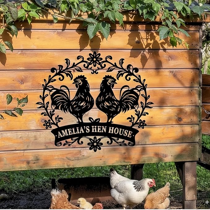 Custom Chicken Coop Metal Sign, Personalized Chicken Coop Sign for Outside, Custom Metal Hen House Farm Signs, Chickens Hen House Farmhouse Wall Art Decor