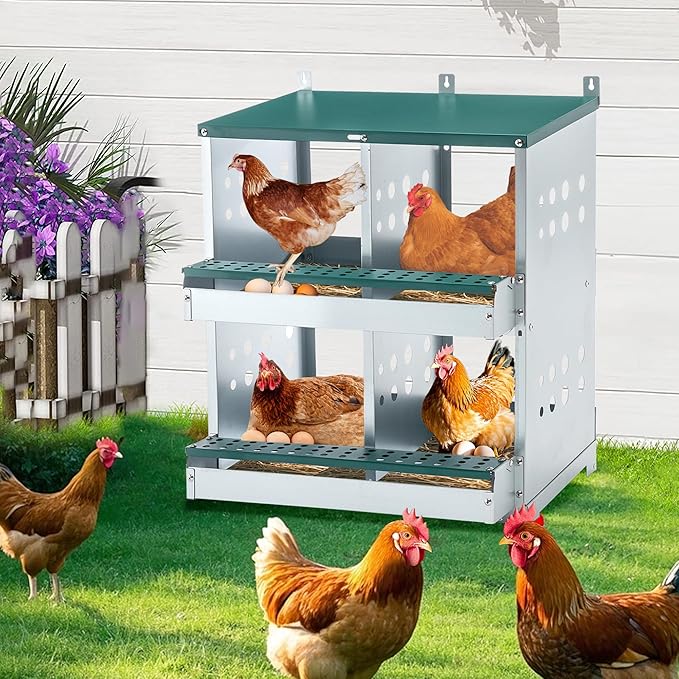4 Compartment Chicken Nesting Boxes, Metal Nesting Boxes Wall Mount Chicken Egg Laying Box for Different Chickens Breeds