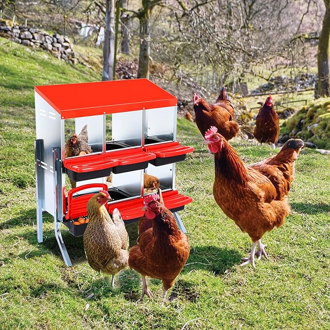 6-Hole Chicken Nesting Box with Removable Lid, Metal Chicken Coops with Roll Away Design/Easy Egg Collection/Ventilation Holes, for Chickens Coops, Duck and Hens