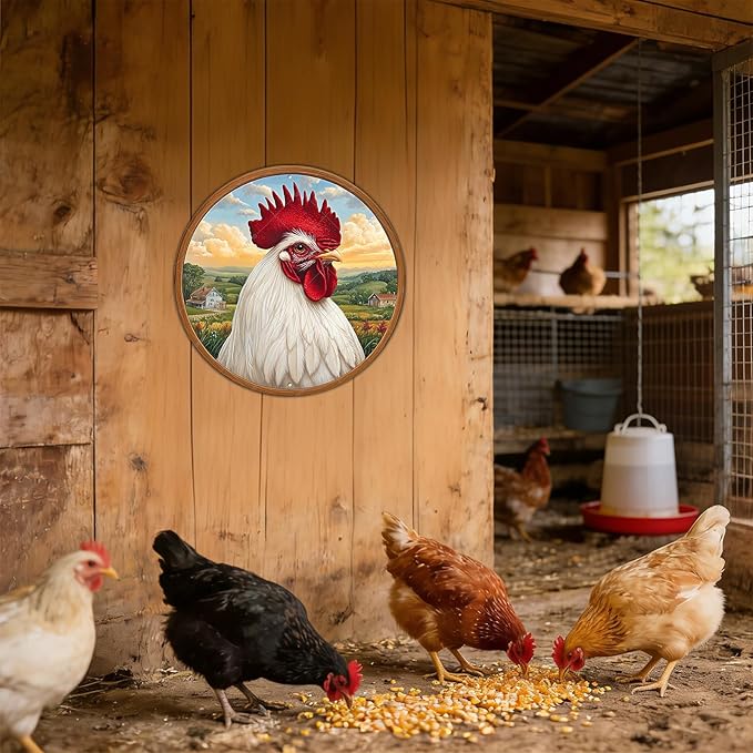 Vintage Chicken Tin Sign Rustic Round Metal Plaque For Farmhouse Porch Outdoor Wall Art Whimsical Yard Decor And Garden Patio Hanging 12 Inch